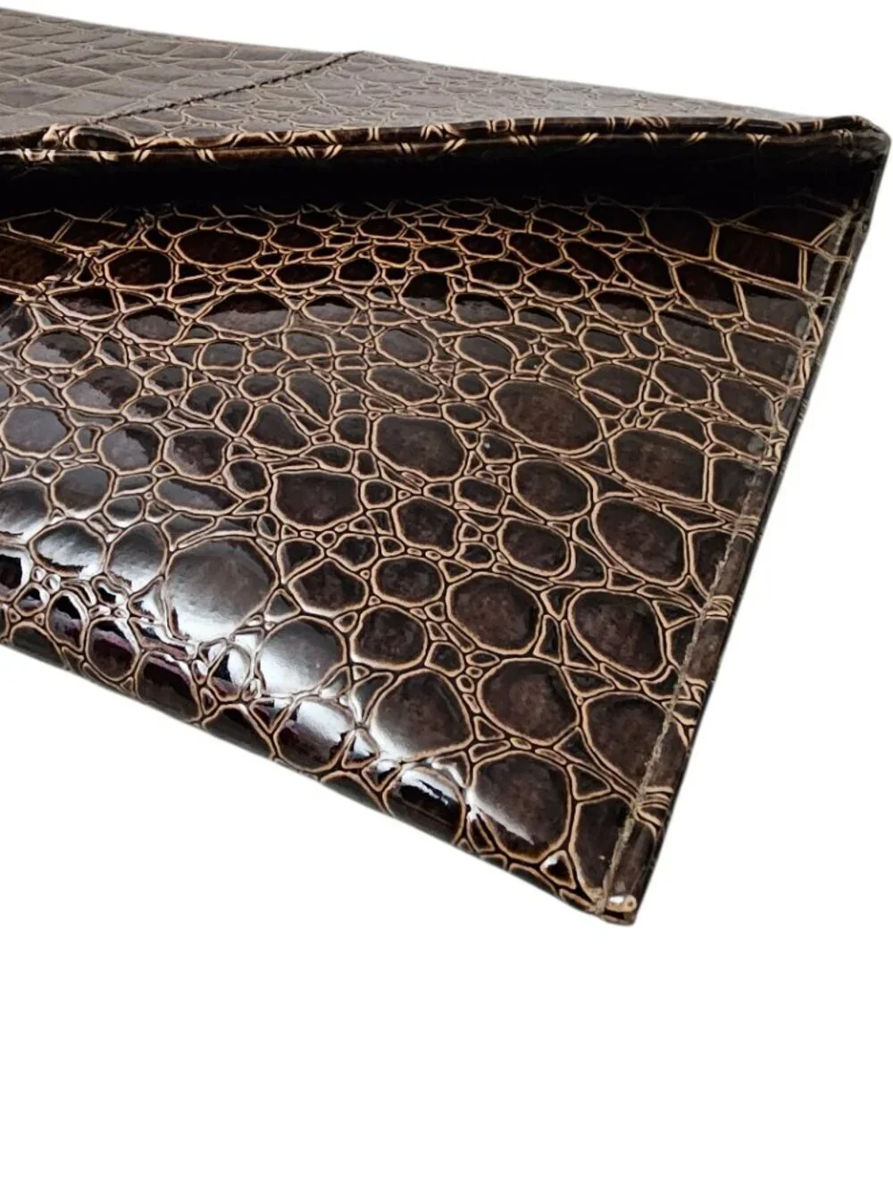 Cato New Envelope Clutch Croc Embossed Vegan Leather Large Brown Shoulder Bag